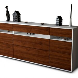 Sideboard Giada | Korpus Weiß | Front in Walnuss Holz Optik | 180x79x35cm (BxHxT)