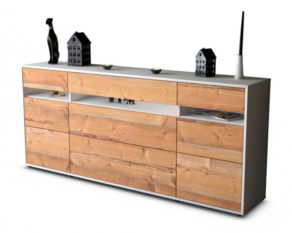 Sideboard Giada | Korpus Weiß | Front in Pinie Holz Optik | 180x79x35cm (BxHxT)