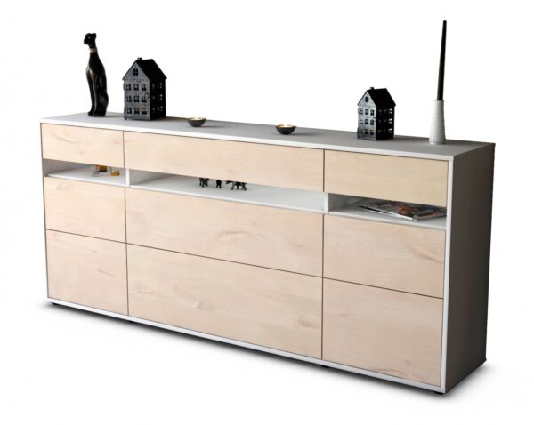 Sideboard Giada | Korpus Weiß | Front in Zeder Holz Optik | 180x79x35cm (BxHxT)
