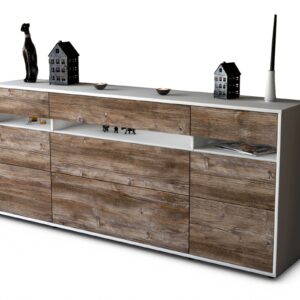 Sideboard Giada | Korpus Weiß | Front in Treibholz Holz Optik | 180x79x35cm (BxHxT)