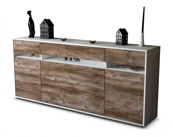 Sideboard Giada | Korpus Weiß | Front in Treibholz Holz Optik | 180x79x35cm (BxHxT)