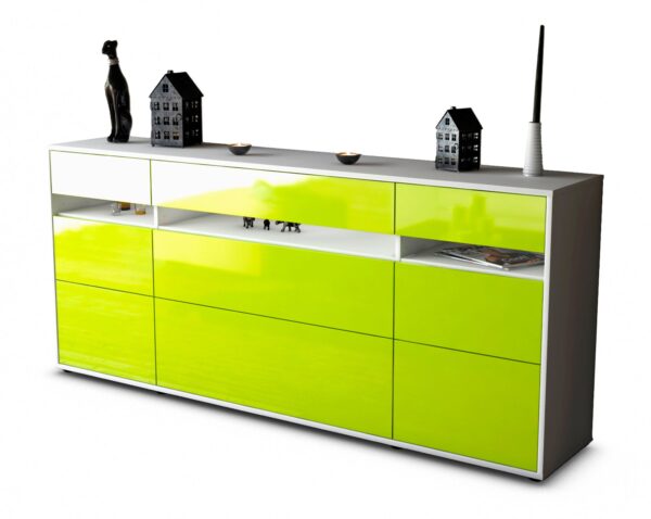 Sideboard Giada | Korpus Weiß | Front in Hochglanz Grün | 180x79x35cm (BxHxT)