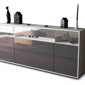 Sideboard Giada | Korpus Weiß | Front in Hochglanz Grau | 180x79x35cm (BxHxT)