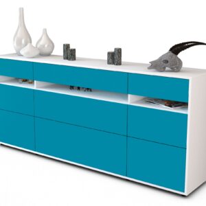 Sideboard Giada | Korpus Weiß | Front in Türkis | 180x79x35cm (BxHxT)