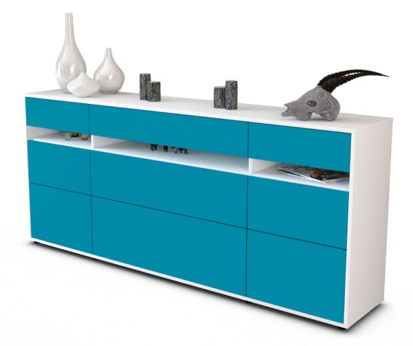 Sideboard Giada | Korpus Weiß | Front in Türkis | 180x79x35cm (BxHxT)