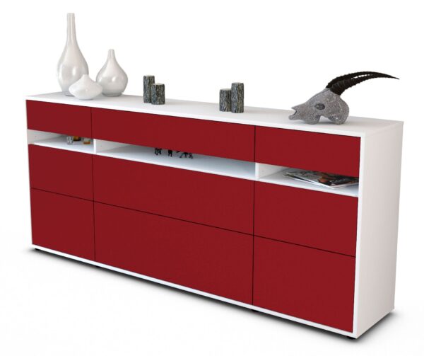 Sideboard Giada | Korpus Weiß | Front in Bordeaux | 180x79x35cm (BxHxT)