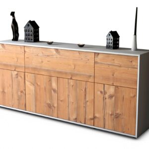 Sideboard Gianna | Korpus Weiß | Front in Pinie Holz Optik | 180x79x35cm (BxHxT)