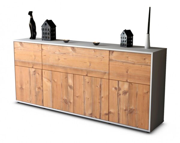 Sideboard Gianna | Korpus Weiß | Front in Pinie Holz Optik | 180x79x35cm (BxHxT)