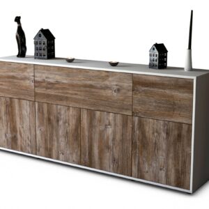 Sideboard Gianna | Korpus Weiß | Front in Treibholz Holz Optik | 180x79x35cm (BxHxT)