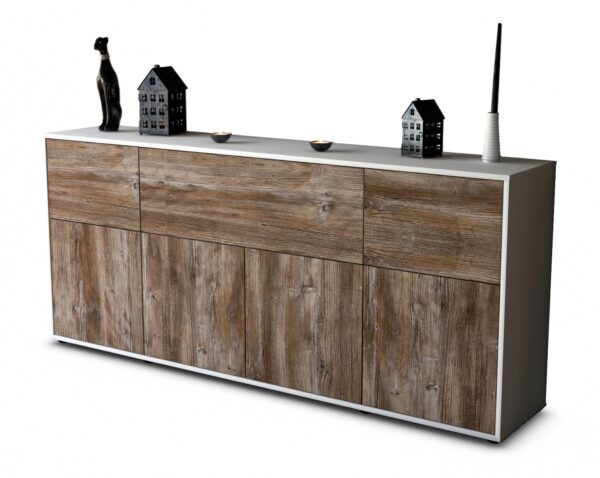 Sideboard Gianna | Korpus Weiß | Front in Treibholz Holz Optik | 180x79x35cm (BxHxT)