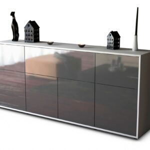 Sideboard Gianna | Korpus Weiß | Front in Hochglanz Grau | 180x79x35cm (BxHxT)