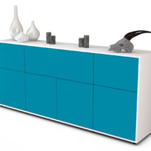 Sideboard Gianna | Korpus Weiß | Front in Türkis | 180x79x35cm (BxHxT)