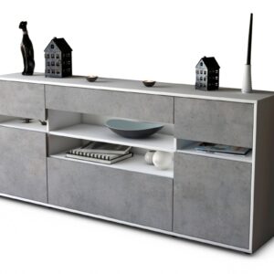 Sideboard Gina | Korpus Weiß | Front in Beton Optik | 180x79x35cm (BxHxT)