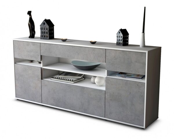 Sideboard Gina | Korpus Weiß | Front in Beton Optik | 180x79x35cm (BxHxT)