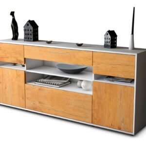 Sideboard Gina | Korpus Weiß | Front in Eiche Holz Optik | 180x79x35cm (BxHxT)
