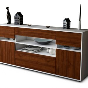 Sideboard Gina | Korpus Weiß | Front in Walnuss Holz Optik | 180x79x35cm (BxHxT)