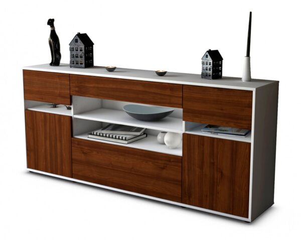 Sideboard Gina | Korpus Weiß | Front in Walnuss Holz Optik | 180x79x35cm (BxHxT)
