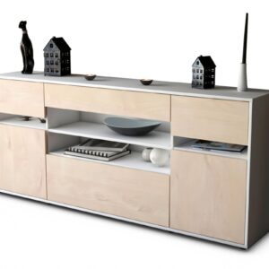Sideboard Gina | Korpus Weiß | Front in Zeder Holz Optik | 180x79x35cm (BxHxT)