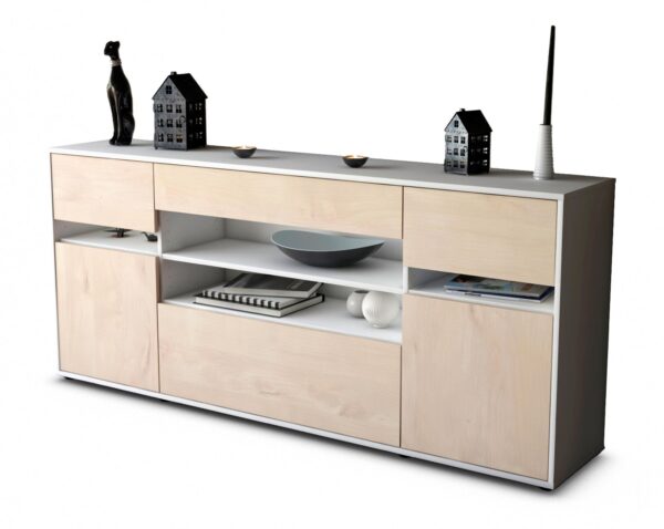 Sideboard Gina | Korpus Weiß | Front in Zeder Holz Optik | 180x79x35cm (BxHxT)
