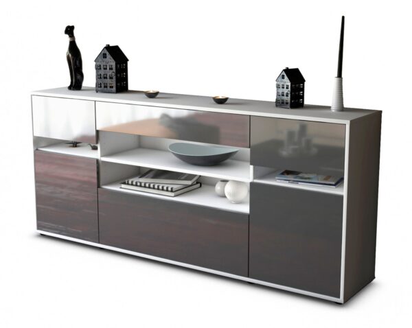 Sideboard Gina | Korpus Weiß | Front in Hochglanz Grau | 180x79x35cm (BxHxT)