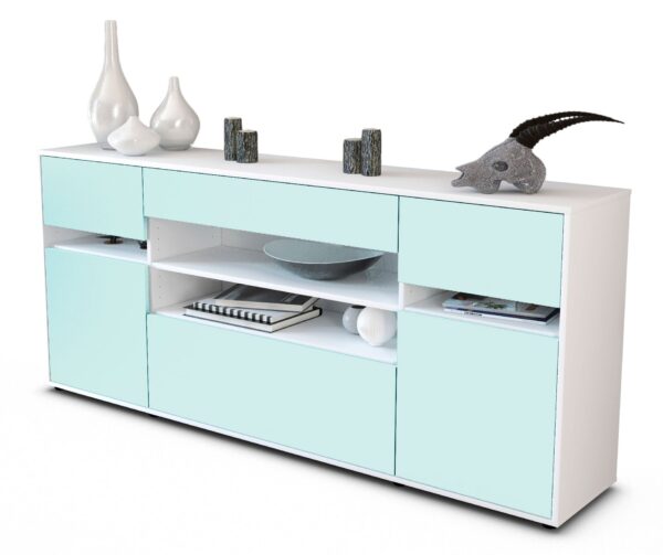Sideboard Gina | Korpus Weiß | Front in Mint | 180x79x35cm (BxHxT)
