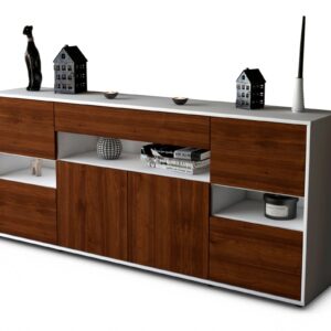 Sideboard Ginevra | Korpus Weiß | Front in Walnuss Holz Optik | 180x79x35cm (BxHxT)