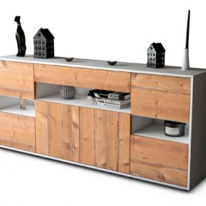 Sideboard Ginevra | Korpus Weiß | Front in Pinie Holz Optik | 180x79x35cm (BxHxT)