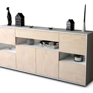 Sideboard Ginevra | Korpus Weiß | Front in Zeder Holz Optik | 180x79x35cm (BxHxT)