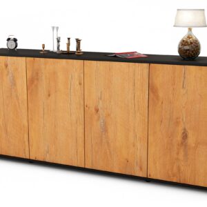 Sideboard Elana | Korpus Anthrazit | Front in Eiche Holz Optik | 180x79x35cm (BxHxT)