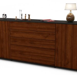 Sideboard Eleni | Korpus Anthrazit | Front in Walnuss Holz Optik | 180x79x35cm (BxHxT)