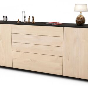 Sideboard Eleni | Korpus Anthrazit | Front in Zeder Holz Optik | 180x79x35cm (BxHxT)