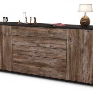 Sideboard Eleni | Korpus Anthrazit | Front in Treibholz Holz Optik | 180x79x35cm (BxHxT)