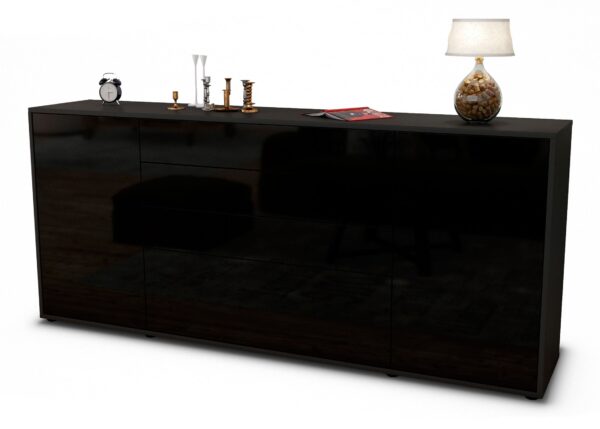 Sideboard Eleni | Korpus Anthrazit | Front in Hochglanz Schwarz | 180x79x35cm (BxHxT)