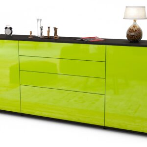 Sideboard Eleni | Korpus Anthrazit | Front in Hochglanz Grün | 180x79x35cm (BxHxT)