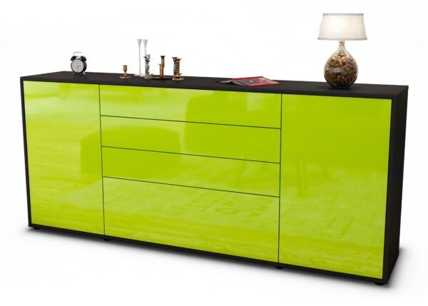 Sideboard Eleni | Korpus Anthrazit | Front in Hochglanz Grün | 180x79x35cm (BxHxT)