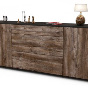 Sideboard Eleonora | Korpus Anthrazit | Front in Treibholz Holz Optik | 180x79x35cm (BxHxT)
