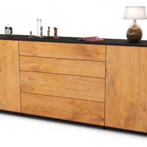 Sideboard Elettra | Korpus Anthrazit | Front in Eiche Holz Optik | 180x79x35cm (BxHxT)