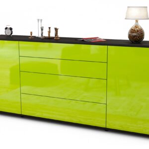 Sideboard Elettra | Korpus Anthrazit | Front in Hochglanz Grün | 180x79x35cm (BxHxT)