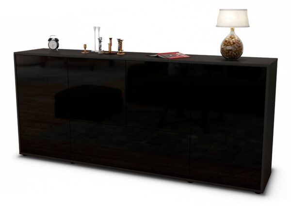 Sideboard Eli | Korpus Anthrazit | Front in Hochglanz Schwarz | 180x79x35cm (BxHxT)