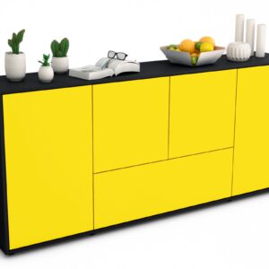 Sideboard Eli | Korpus Anthrazit | Front in Gelb | 180x79x35cm (BxHxT)