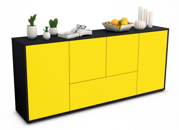 Sideboard Eli | Korpus Anthrazit | Front in Gelb | 180x79x35cm (BxHxT)