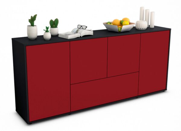 Sideboard Eli | Korpus Anthrazit | Front in Bordeaux | 180x79x35cm (BxHxT)