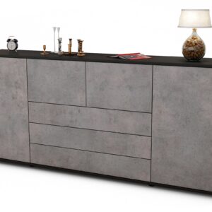 Sideboard Eliana | Korpus Anthrazit | Front in Beton Optik | 180x79x35cm (BxHxT)