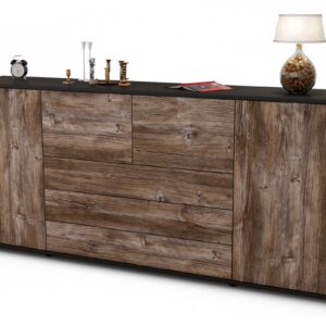 Sideboard Eliana | Korpus Anthrazit | Front in Treibholz Holz Optik | 180x79x35cm (BxHxT)
