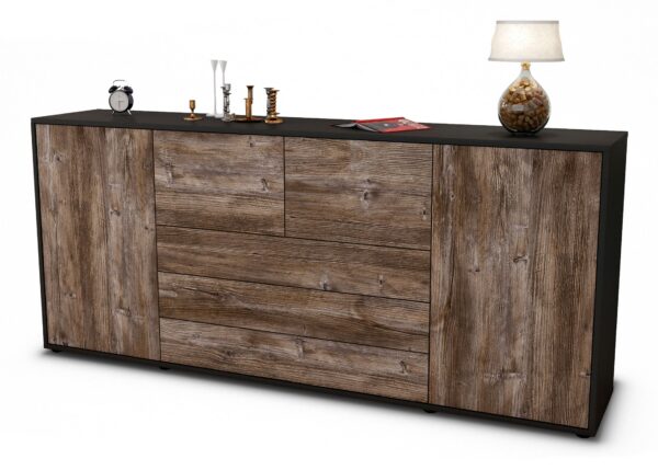 Sideboard Eliana | Korpus Anthrazit | Front in Treibholz Holz Optik | 180x79x35cm (BxHxT)