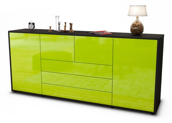 Sideboard Eliana | Korpus Anthrazit | Front in Hochglanz Grün | 180x79x35cm (BxHxT)