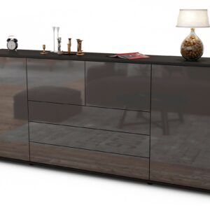 Sideboard Eliana | Korpus Anthrazit | Front in Hochglanz Grau | 180x79x35cm (BxHxT)