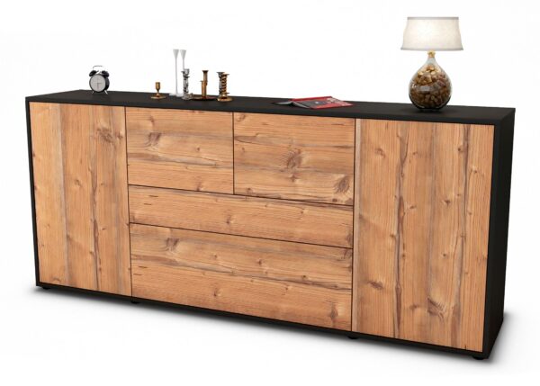 Sideboard Elisa | Korpus Anthrazit | Front in Pinie Holz Optik | 180x79x35cm (BxHxT)