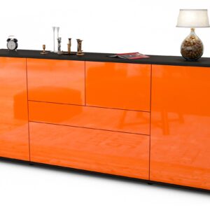 Sideboard Elisa | Korpus Anthrazit | Front in Hochglanz Orange | 180x79x35cm (BxHxT)
