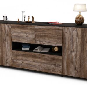 Sideboard Elisabetta | Korpus Anthrazit | Front in Treibholz Holz Optik | 180x79x35cm (BxHxT)